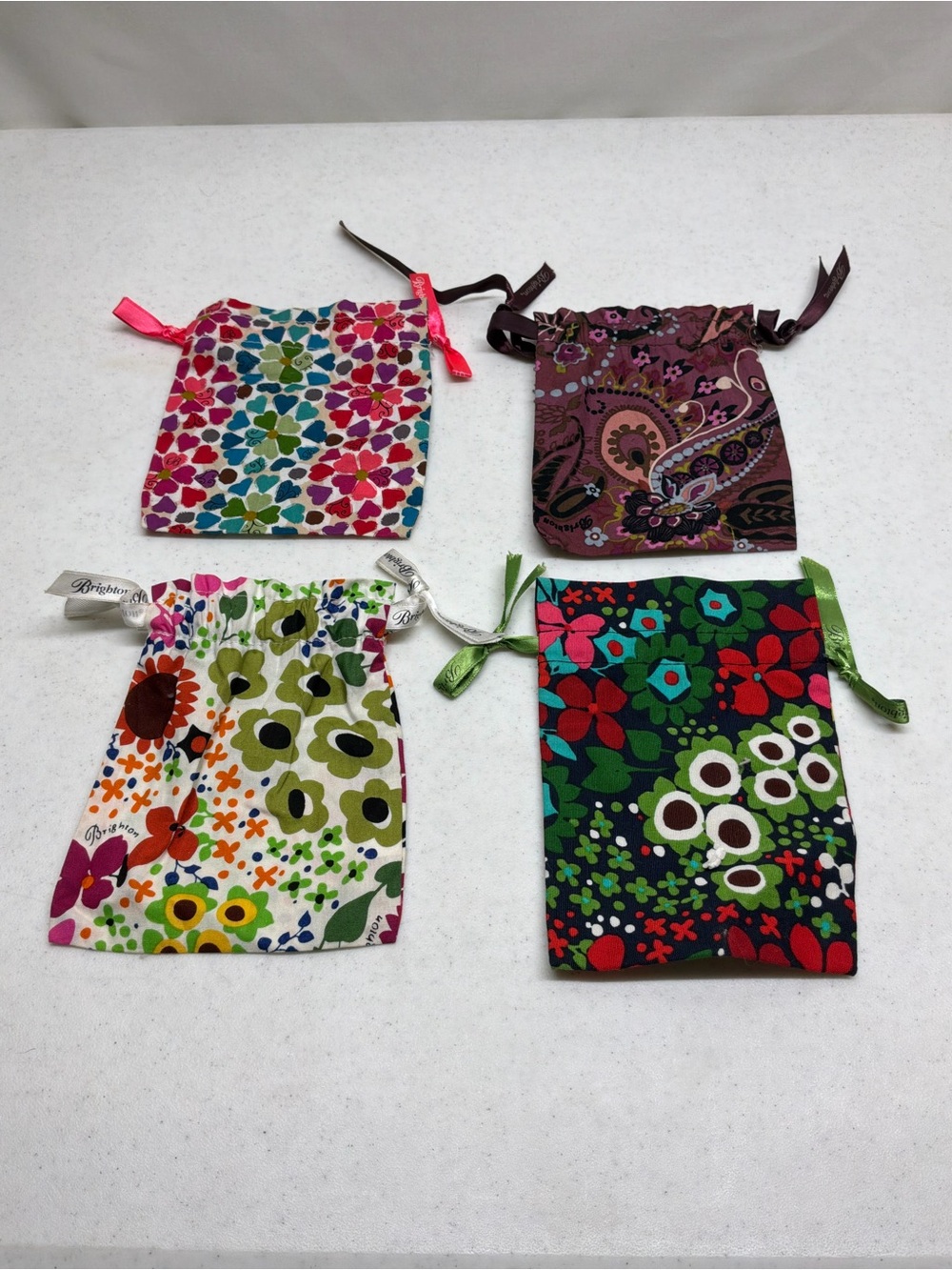 Lot of 4 Brighton Cloth Jewelry Drawstring Pouch Travel Gift Bags